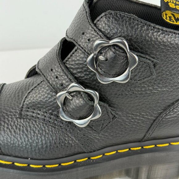 Women's 5 - Dr. Martens Devon Flower Ankle Black Milled Napa Leather Boots - Picture 6 of 8